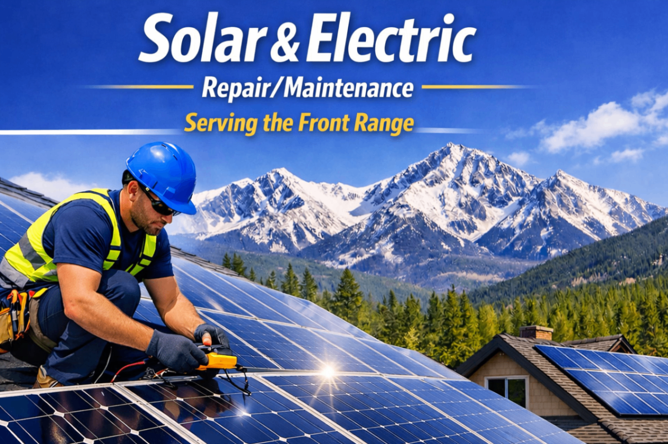 Veteran-owned solar technician inspecting rooftop solar panels in Denver, Colorado